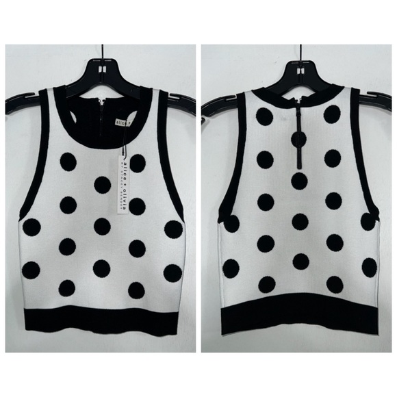Alice + Olivia Rydel Cropped Polka Dot Black White Tank Top - Picture 11 of 17